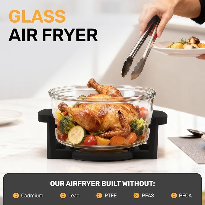 Big Boss 16Qt Large Glass Air Fryer Non Toxic – Family Sized Large Halogen Oven Cooker with 3 Cooking Sections, Stainless Steel Racks, French Fries, Chicken, No Preheat, Self Cleaning, Dishwasher Safe