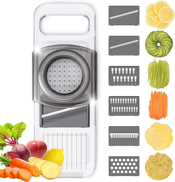 Multi-function 6 in 1 Mandoline Vegetable Fruit Manual Slicer/Shredder Chopper Shining Transparent Exquisite Thickened Plastic Board Kitchen Prep Tool