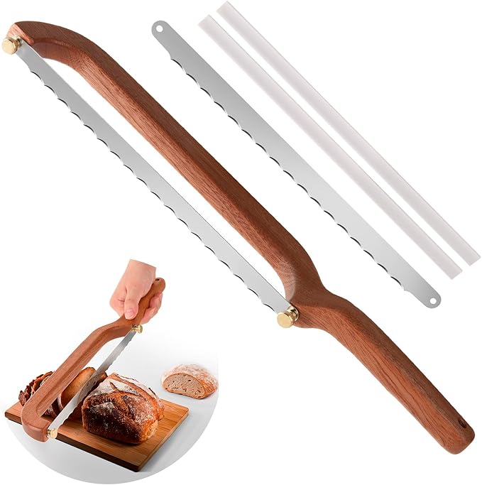 Uprichya Bread Knife for Homemade Bread Sourdough, Wooden Bread Bow Knife for Sourdough, Bread Slicer for Homemade Bread, Bread Saw, Sourdough Bread Cutter, Sharp and Even Slicing