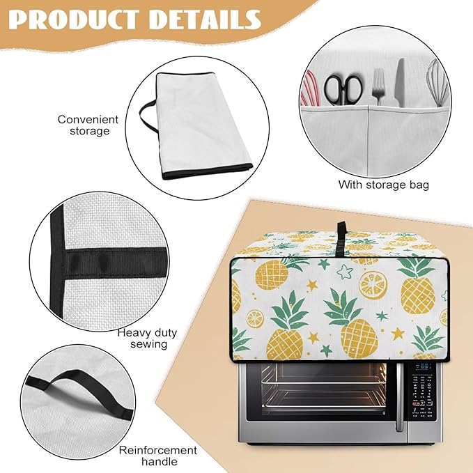 Doojoayie Pineapple Appliance Covers 8 Slice Toaster Cover Universal Fit Kitchen Appliance Dust Protector Compatible with Toaster Oven/Bread Machine/Air Fryer