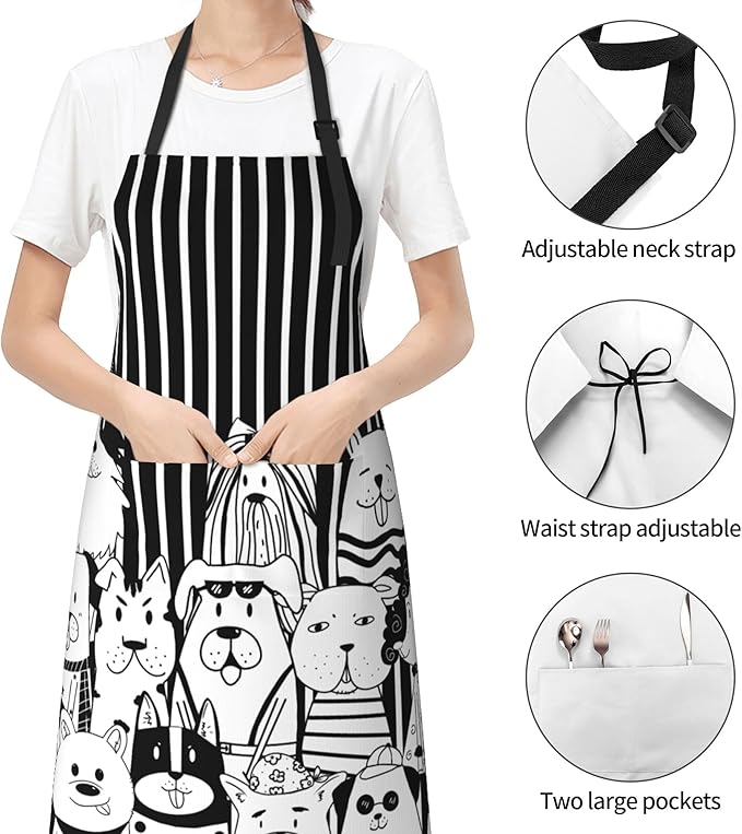 Apron with Pockets Aprons for Women Men Kitchen Chef Apron for Cooking Gardening Server Waitress Painting