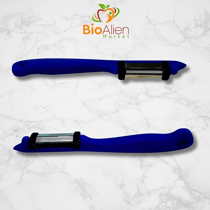 German Steel Double Blade Peeler, Effortless Precision, Ergonomic Handle, Bioalien Market Solingen Peeler DUO (Purple)