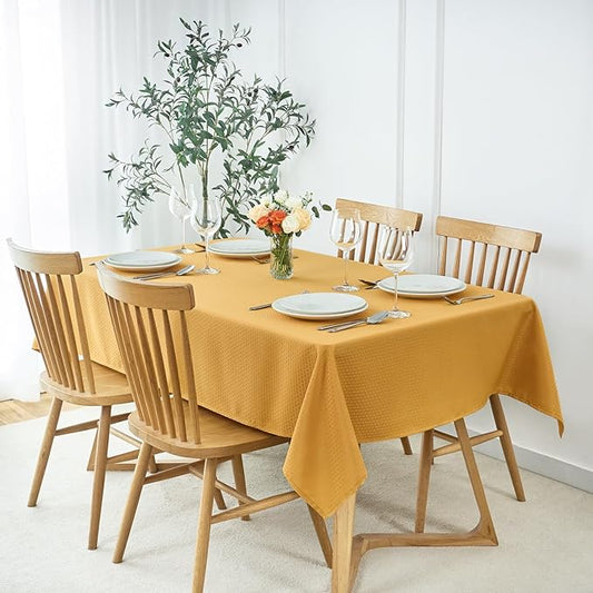 maxmill Rectangle Tablecloth Weaved Pattern Waterproof Spillproof Wrinkle Free Table Cloth, Kitchen Dining Tabletop Decoration, Fabric Table Cover for Holiday Parties, 52 x 108 Inch, Ochre Yellow