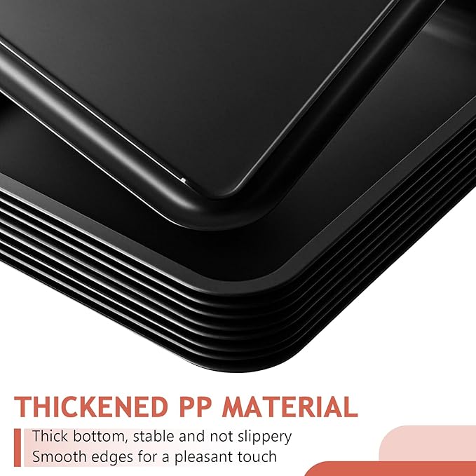 Gerrii 18 Pcs Plastic Fast Food Trays Bulk Restaurant Serving Cafeteria Tray Grill School Lunch Tray Rectangular Serving Platter for Kitchen Hotel Restaurant (Black,12 x 9 Inch)