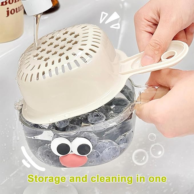 Kitchen Dual Layer Draining Basket with Handle,Double Drain Plastic Fruit Washing Bowl, Handy Mini Berry and Tomato Washer, Fruit Storage Container (Purple)