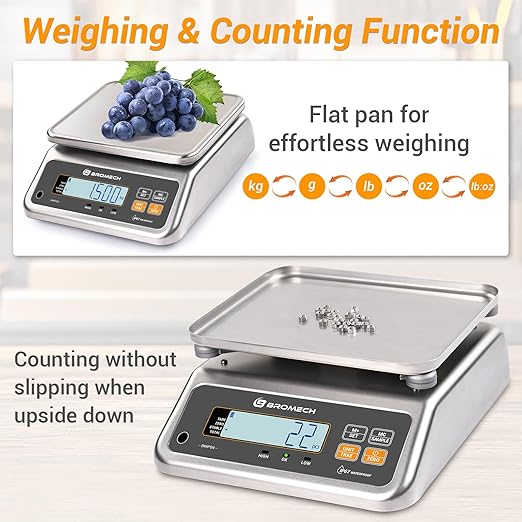 BROMECH Food Scale Pound and Ounce, Rechargable, Commercial Grade, Stainless Steel Platform, for Meat Shop, Deli, Produce Market (66lb)