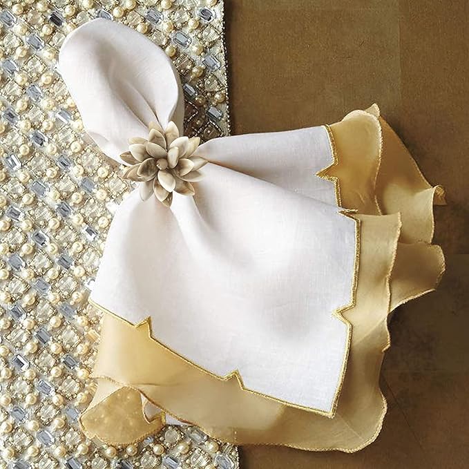 Marble Napkin Rings Set of 6, Succulent Beige Shell Flower Ring Napkin Holder, Bohu Rustic Coastal Table Decoration for Family Gathering, Thanksgiving Day, Christmas Day Kitchen Table Decor