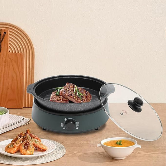 Electric Hot Pot,1350W Small Hot Pot Electric Cooker Electric Cooking Pot and Grill Pan with Lid, Portable Electric Hot Pot Skillet Travel Cooker Pot for Camping Family Party (Green)