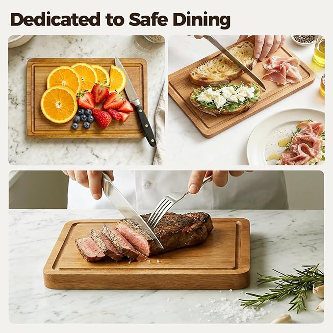 RosiRoli Small Acacia Wood Cutting Board for Kitchen - 11.5"x7" Compact Tablet-Sized Chopping Board, Mini Charcuterie, Steak & Brunch Serving Tray with Juice Grooves & Handles, Ideal Gift for Foodies