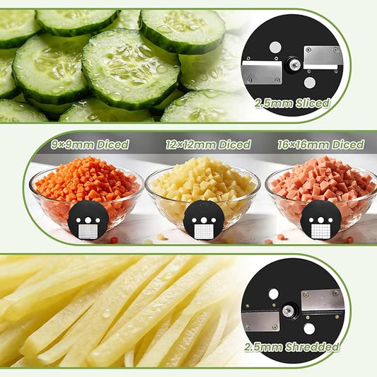 5 in 1 Commercial Food Processor with 5 Blades, Electric Vegetable Chopper, Vegetable Dicer Fruit Slicer, Multifunctional Shredder Slicer Dicer Machine, for Potato Onion Carrot, 110V