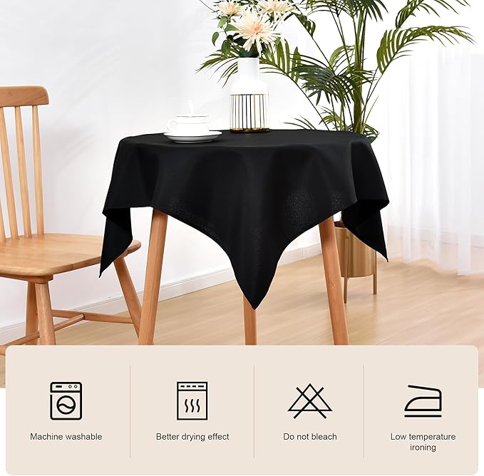 Wolkemer Small Square Tablecloth 36 x 36 Inch Washable Fabric Table Cloth Solid Black Table Cover for Nightstand End Bedside Tables Tabletop Decoration