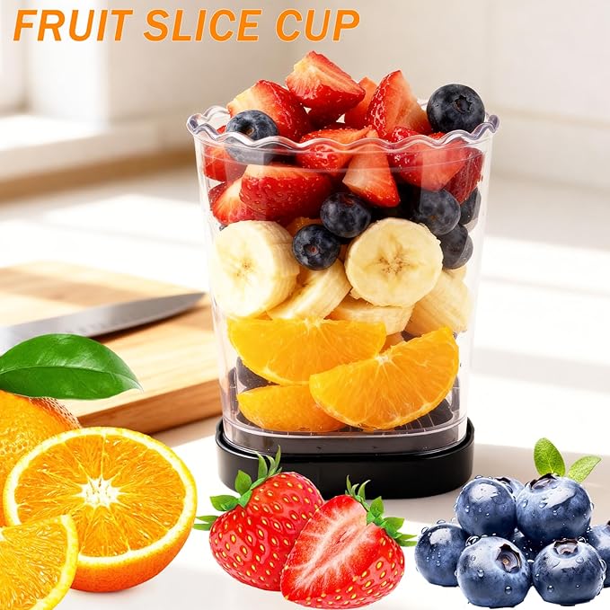 Strawberry Slicer with Stainless Blades, Fruit Cup, Strawberries Cutter, Detachable and Easy Food Preparation Tool, Precision Slicing Gadget for Mushroom, Bananas, Grape, Mango and More