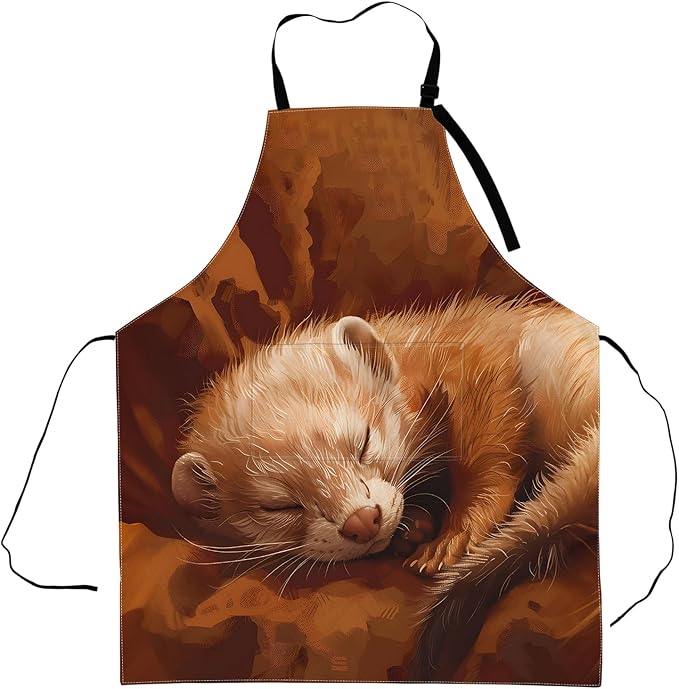 Ferret Apron,Adjustable Waterproof Oxford Fabric Kitchen Apron with 2 Pockets for Men and Women, Cooking, Baking, BBQ, Coffee Shop, Housewarming Gifts, 28x33 Inches