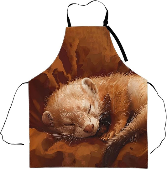 Ferret Apron,Adjustable Waterproof Oxford Fabric Kitchen Apron with 2 Pockets for Men and Women, Cooking, Baking, BBQ, Coffee Shop, Housewarming Gifts, 28x33 Inches