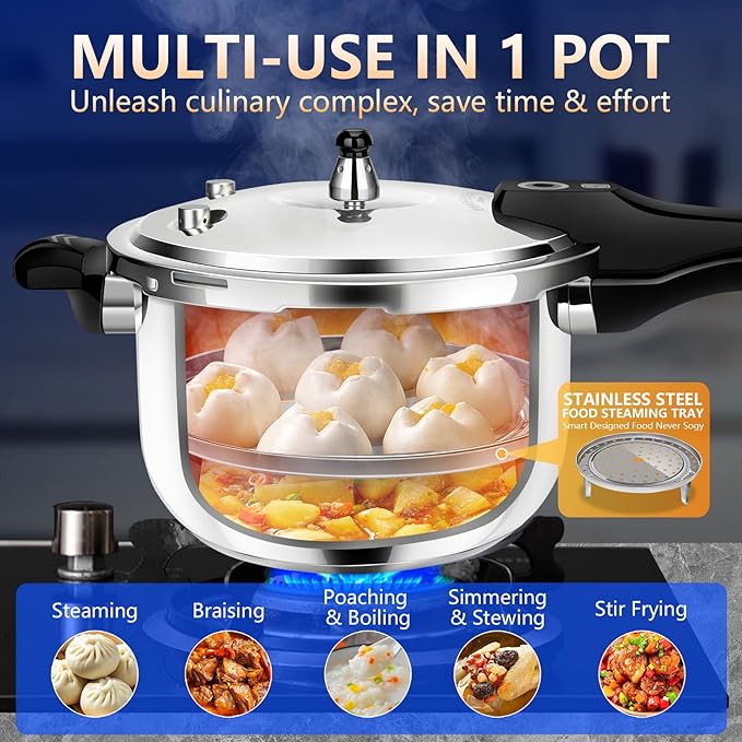 8-in-1 Stainless Steel Pressure Cooker with 8 Safety Features - 3 Quart, Fast & Even Cooking for Healthy Meals，pressure cooker stainless steel 3+qt small,mini pressure cooker