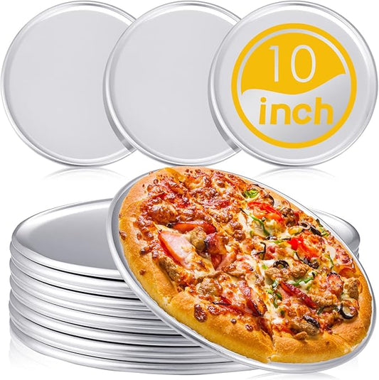 Rtteri 12 Pcs Pizza Pan Bulk Restaurant Aluminum Pizza Pan Set Round Pie Cake Plate Rust Free Cake Tray for Oven Baking Home Kitchen Restaurant Easy Clean (10 Inch)