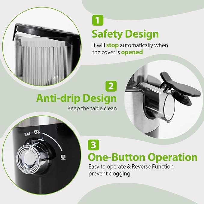Cold Press Juicer，Aeitto 4.9" Large Feed Chute Juicer Machines for Whole Fruits & Vegetables,High Juice Yield,Professional Masticating juicer Easy to Clean,Black