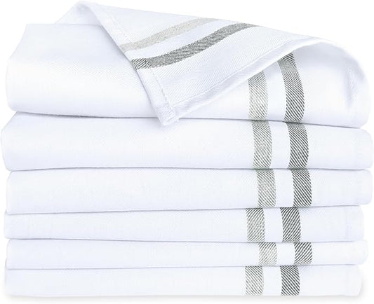 Premium Kitchen Towel (28”x20”, 6 Pack) 100% Cotton Dish Towels Cloths Large Hand Towels Tea Towels for Kitchen with Hanging Loop, Reusable Cleaning Cloths, Fast Dry Lint Free Linen | Gray Shades