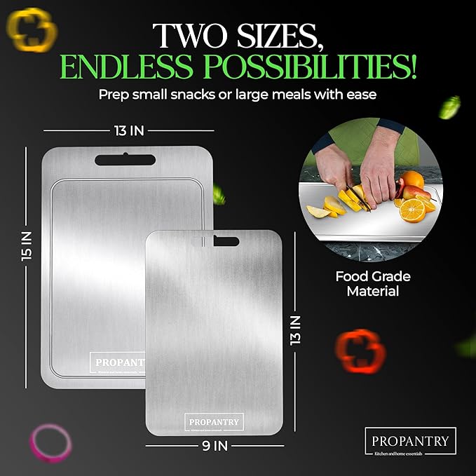 Titanium Cutting Board 2Pcs – Pure 100% Titanium Cutting Boards for Kitchen, Durable Titanium Chopping Board, Cutting Boards, Stainless Steel Cutting Board - Non-Slip Edges, Metal Board
