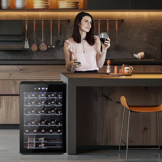 Wine Cooler Refrigerator 4.4Cu.ft, 37 Bottle Freestanding Cabinet Wine Cellars, Wine Fridge with Glass Door for Home Use, Protecting Your Reds and Whites