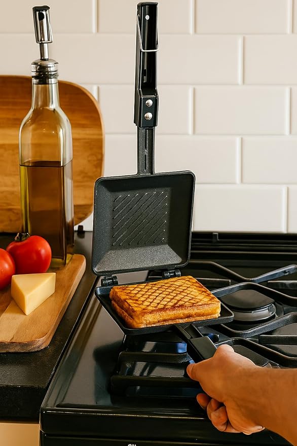 SHRIYA Sandwich Maker Gas Stove Top Non-Stick Double Sided Grill Pan forToaster Omelette, Pancake and Toaster with Gas Stove Compatible Aluminum Base, 13.5 x 5 x 1.5 Inch