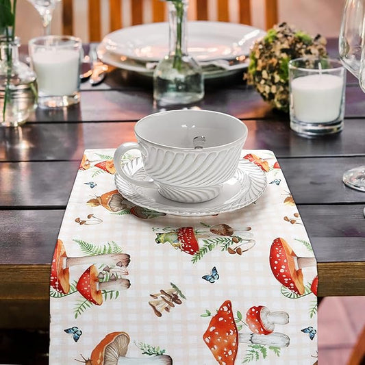 Mushroom Napkins, 18×18 Inch Leaves Dinner Cloth Napkins Set of 4, Washable Cotton Soft Absorbent Square Napkins for Dining Kitchen Party Wedding Decoration