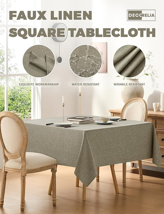 Faux Linen Square Tablecloth for Dining Room,Waterproof Texture Decorative Farmhouse Rustic Table Cloth for Indoor Outdoor Party, Holiday Banquet Picnics Patio,52 x 52 Inch (Square),Natural
