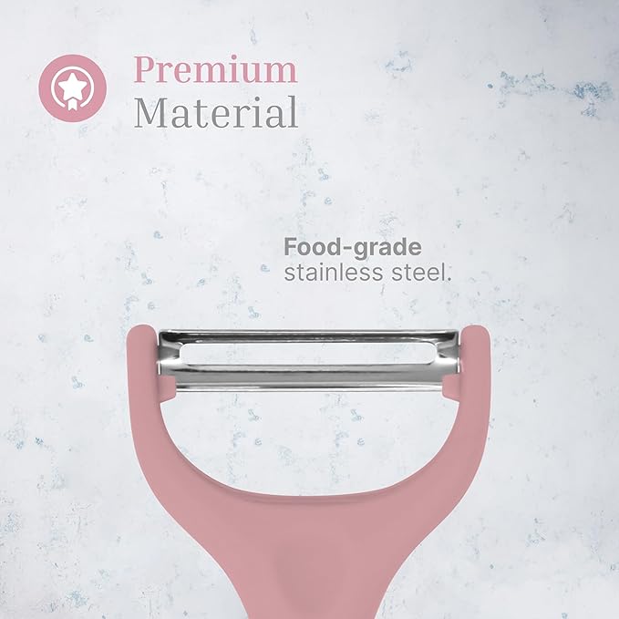 Vegetable Peeler 3-Piece Set – Swivel Cutter, Y-Shaped Slicer, and Julienne Peeler with Bottle Opener and Built-in Eye Remover – Stainless Steel Blade with Comfortable Handle for Kitchen – Pastel Pink