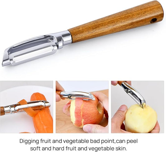 Left Handed Peeler, Kitchen Peeler For Vegetable, Fruit, Potato, Carrot, Apple, Durable Non-Slip Wood Handle and Sharp Stainless Steel Bladesn, Left/Right Hand