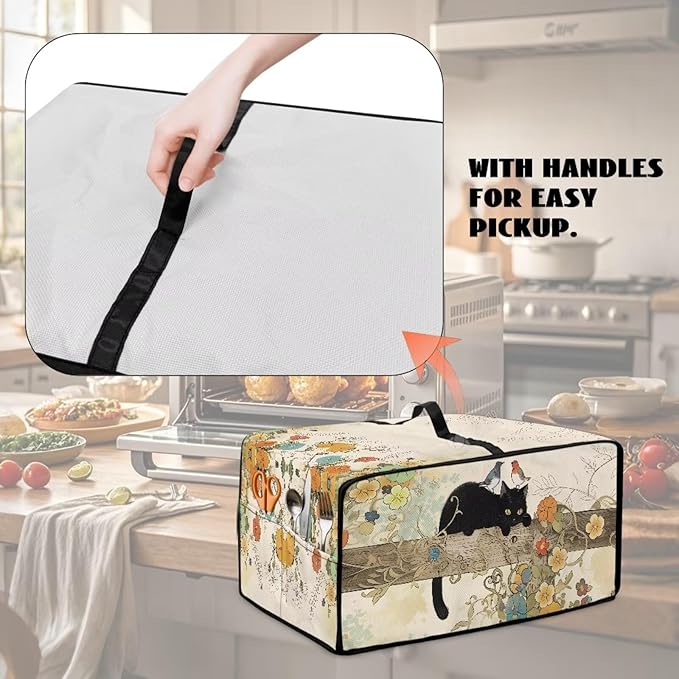 Doojoayie Black Cat Coffee Appliance Dust Cover 4 Slice Toaster Cover Small Appliance Dust Protector for Toaster Oven/Bread Making Machine/Air Fryer