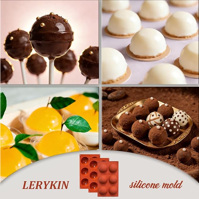 3 Pack Large 6-Cavity Semi Sphere Silicone Molds, Non-Stick Baking Mold for Making Standard Size Hot Chocolate Bomb, Cake, Jelly, Dome Mousse