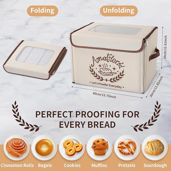 Amalflorid Folding Bread Proofing Box, Dough Proofer with 68-131℉ Temp Control & 99H Timer, Proofing Box for Sourdough, Bread, Yogurt, Kombucha, Space-Saving & 6-Layer Fabric