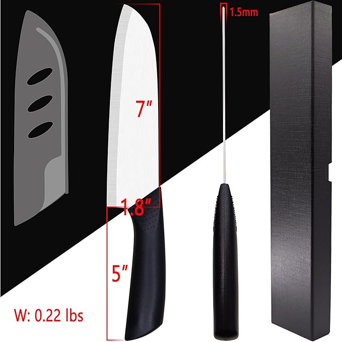 Ceramic Knife - 7 inch Chef's Santoku Knife - Sharp Ceramic Kitchen Knife with Sheath Cover