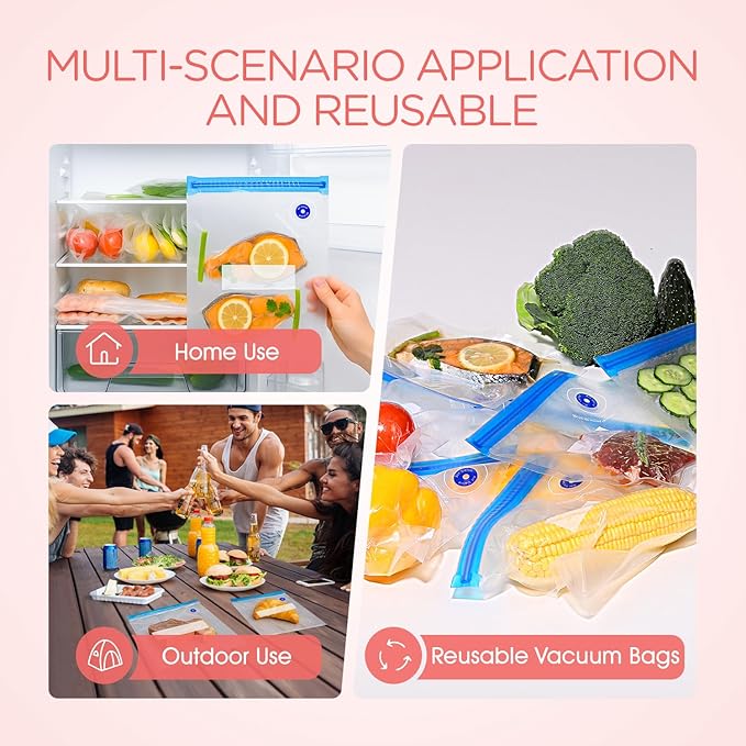 VOYOR Handheld Vacuum Sealer, Portable Vacuum Sealer Kit with Vacuum Bags Cordless Automatic Vacuum Pump for Food Preservation Type-C Charging and Long Lasting Food Vacuum (1 Pump+5 Bags)