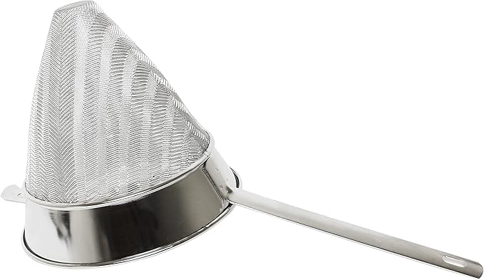 TrueCraftware- 1-1/2 qt. Stainless Steel 8" Bouillon Strainer Fine Mesh- Cone Shaped Strainer Food Strainer Juice Strainer Kitchen Tools Food Colander For Straining Seeds Beans Sauces & More