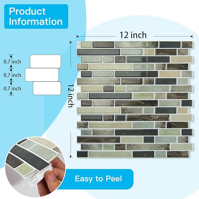 Art3d 10-Sheet Heavy-Duty Peel and Stick Backsplash, Waterproof Wall Tiles Stick on Kitchen Backsplash Living Space, Dark Brown