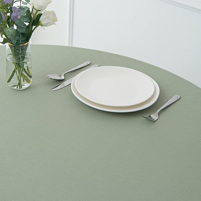 maxmill Round Textured Tablecloth Spill-Proof Wrinkle Free Soft Jacquard Table Cloth for Circular Table Cover, for Dining Room Buffet Banquet Parties Holiday Dinner, 70 Inch, Sage Green