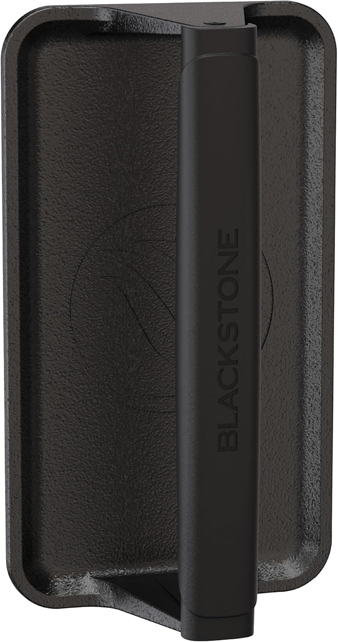 Blackstone 5553 Pre-Seasoned Cast Iron Griddle Press Medium Heavy Duty-Meat, Burger, Bacon, Steak, Panini, Sandwich, Sausage Heat Resistant Rubber Handle-10” x 5.5” (Rectangle), Black
