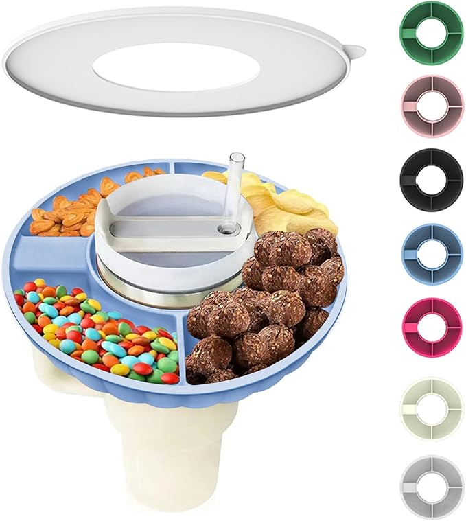 Snack Bowl for Stanley Cup, Silicone Snack Tray with Lid Compatible with Stanley Cup 30 oz, Reusable Snack Ring Suitable for Car Cup Holder, Home, Outdoor, Cup Accessories (1Pcs, Blue)