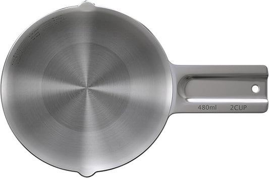 Color Up 2 Cup Measuring Cup, 480ml Stainless Steel Metal, Easy-Pour Spouts, Inside Markings, Flat Base, Dishwasher Safe, for Dry and Liquid Ingredients