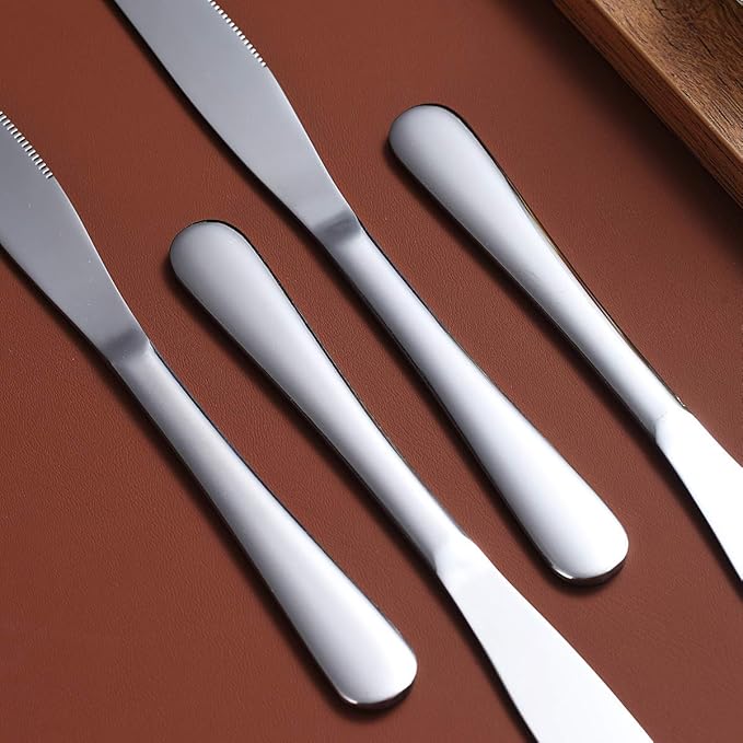 Berglander Dinner Knives Set Of 12, Stainless Steel Shiny Mirror Dinner Knife, Butter Knife Spreader Table Knives Sturdy And Dishwasher Safe