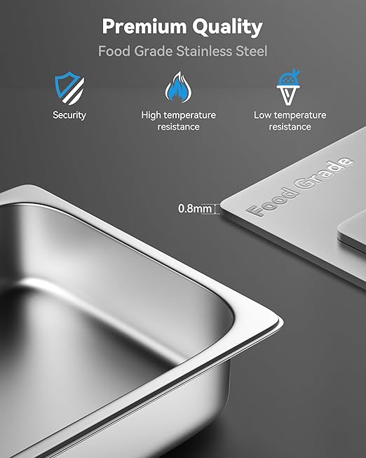 ZeroPone 4 Pack Hotel Pans with Lids, 1/2 Size 2.5" Deep Stainless Steel Steam Table Pans 22 Gauge Anti Jam 12.8" L x 10.4" W Commercial Food Storage Containers Metal Pan