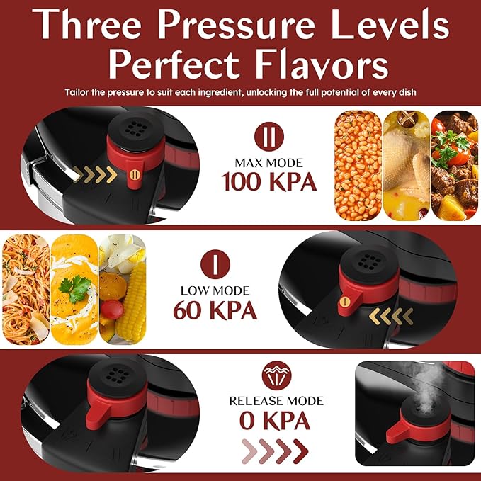 BreeRainz 3-In-1 Stainless Steel Pressure Cooker 8.45QT, 3-Stage PSI Settings, One-Hand Locking,Explosion-Proof Pot w/Extra Glass Lid, Timer, Steaming Rack(Induction Compatible Olla de Presion)