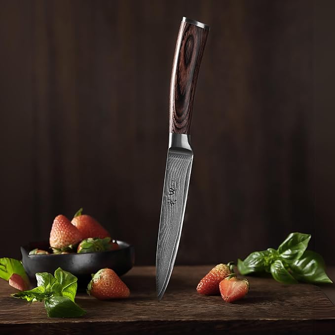 Wakoli EDIB Damascus Utility Knife – 4.9-Inch Kitchen Knife for Everyday Use, 67-Layer Damascus Steel Blade with VG10 Core, Ergonomic Pakkawood Handle – Professional Cooking Knife in Premium Gift Box
