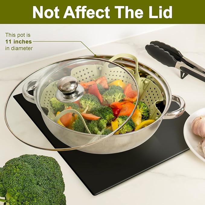 Large Collapsible Silicone Steamer Basket, Silicone Vegetable Steamer Basket With Handles, BPA Free, Expandable for Pot, Non Slip Feet, Compact Storage, Dishwasher Safe