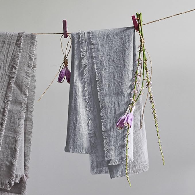 Handmade Cloth Napkins 100% Cotton Napkins with Fringe，Delicate Handmade Cloth Napkins for Dinners, Parties, Weddings and More，18 x 18 Inch Set of 6 - Light Grey