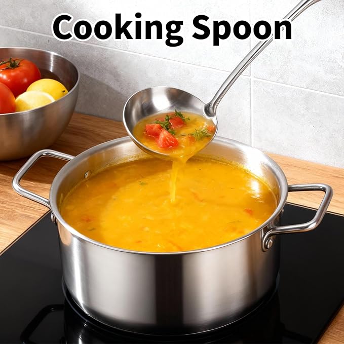 TBWHL Metal Soup Ladle 13.4" 304 Stainless Steel with Long Handle - Professional Kitchen Ladle with Ergonomic Handle & Perfect Balance for Gravy, Sauce & Broth