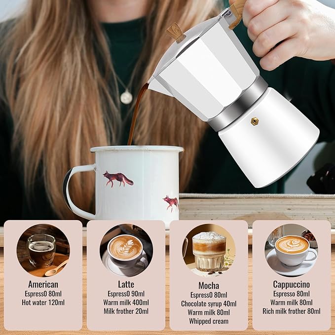 12 Cup Aluminum Moka Pot Classic Stovetop Espresso Coffee Maker 600ml 20oz Coffeemaker Percolator Mocha Express Preferred Cafe Makers for Italian and Cuban Café Brewing White