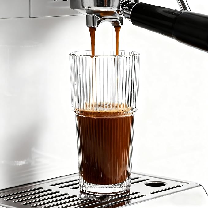 Etolies 6 Pack Ribbed Glass Tumblers, 18oz Glass Cups, Highball Glasses,Clear Glassware, Drinking Glasses for Iced Coffee, Water, Juice,Cocktails, Barware,Beer, Iced Tea & Gifts for Dad