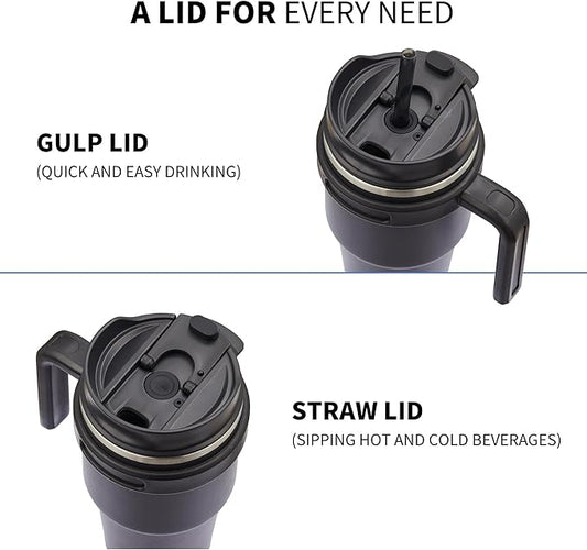 ALOUFEA 20 oz Insulated Coffee Mug Tumbler with Handle, Stainless Steel Travel Mug Tumbler with Lid and Straw,Double Wall Vacuum Leak Proof Ice Coffee Thermal Cup, Sky Blue